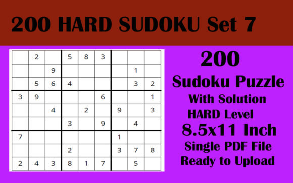 1 File 200 HARD Sudoku 8.5x11 KDP Vol 7: A Comprehensive Puzzle Book